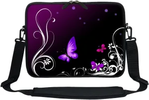 Meffort Inc 13 13.3 Inch Neoprene Laptop/Ultrabook/Chromebook Bag Carrying Sleeve with Hidden Handle and Adjustable Shoulder Strap - Purple Butterfly 2