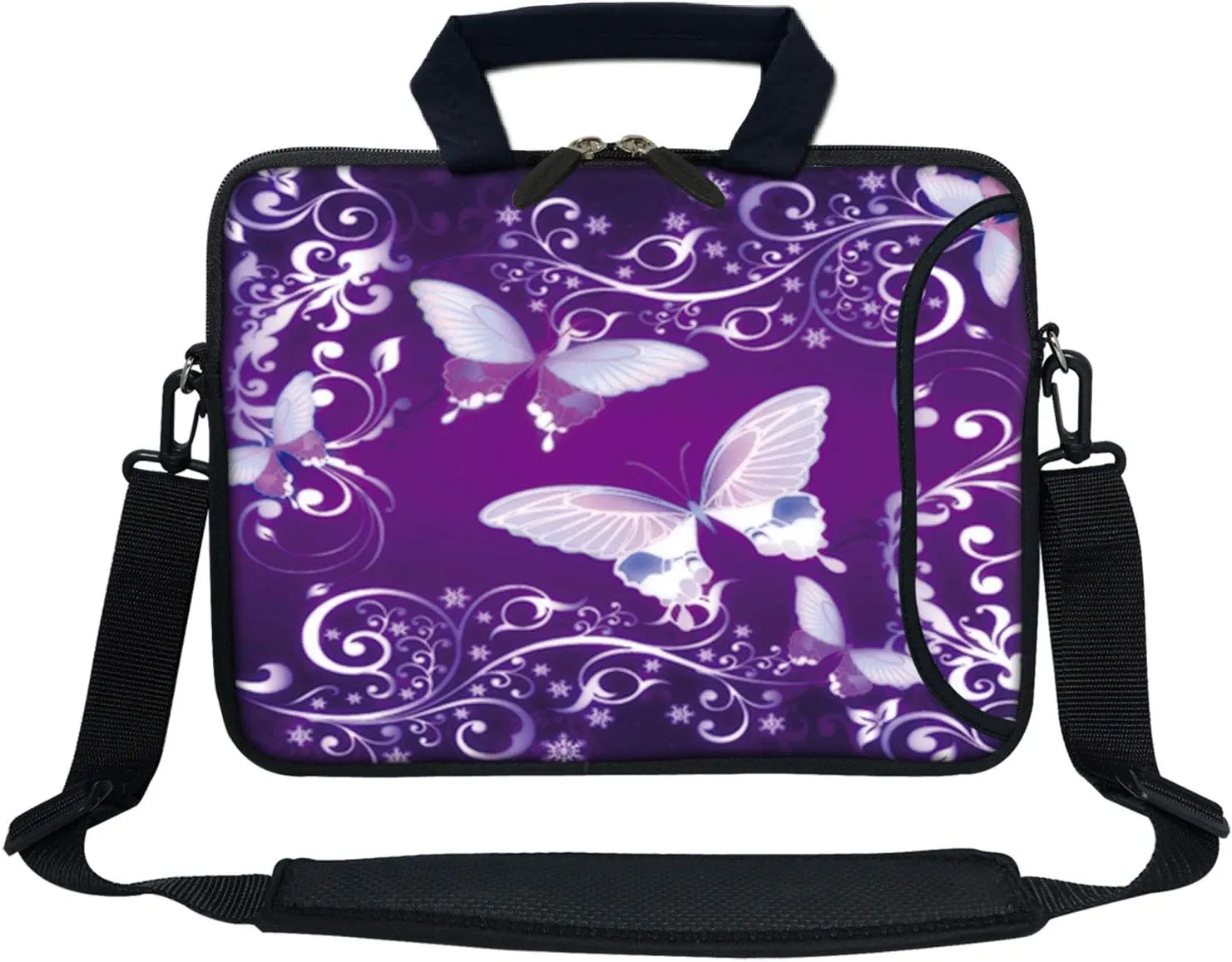 Meffort Inc 13.3 Inch Neoprene Laptop Bag with Extra Side Pocket Compatible with 12.5" to 13.3" MacBooks Chromebooks & Laptops - Purple Butterflies