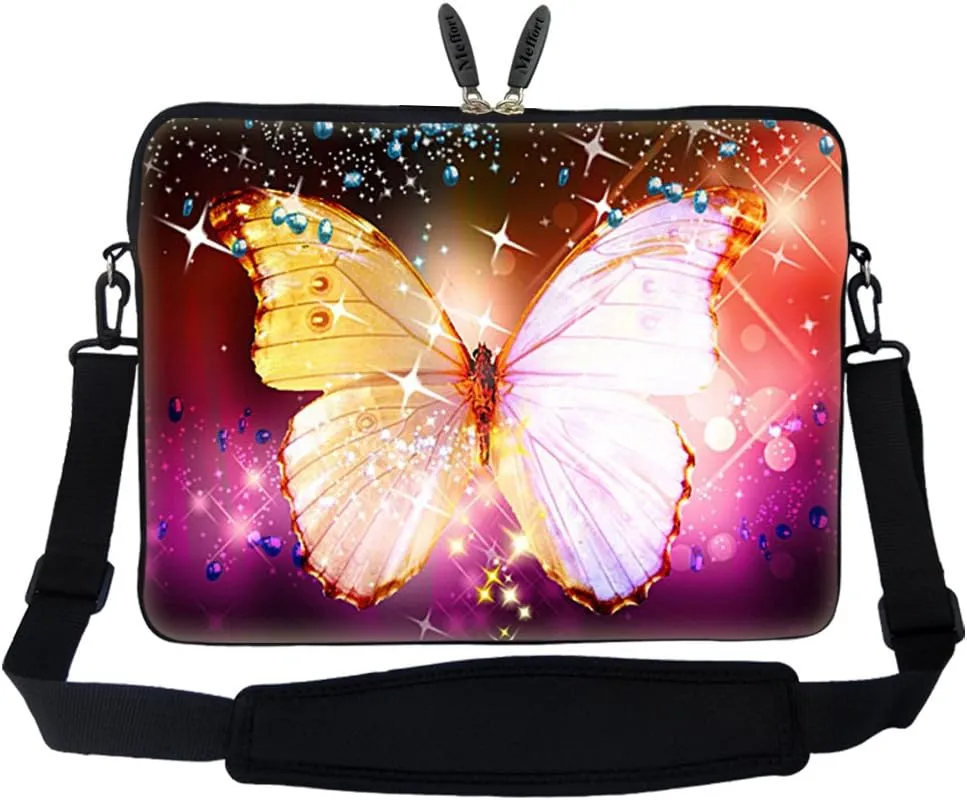 Meffort Inc 15 15.6 inch Neoprene Laptop Sleeve Bag Carrying Case with Hidden Handle and Adjustable Shoulder Strap - Big Bright Butterfly