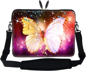Meffort Inc 15 15.6 inch Neoprene Laptop Sleeve Bag Carrying Case with Hidden Handle and Adjustable Shoulder Strap - Big Bright Butterfly