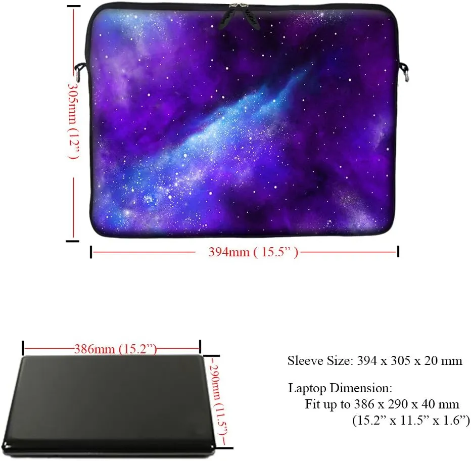 Meffort Inc 15 15.6 inch Neoprene Laptop Sleeve Bag Carrying Case with Hidden Handle and Adjustable Shoulder Strap - Galaxy Universe