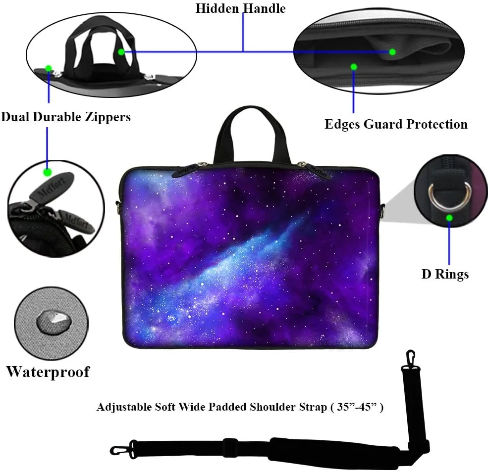 Meffort Inc 15 15.6 inch Neoprene Laptop Sleeve Bag Carrying Case with Hidden Handle and Adjustable Shoulder Strap - Galaxy Universe