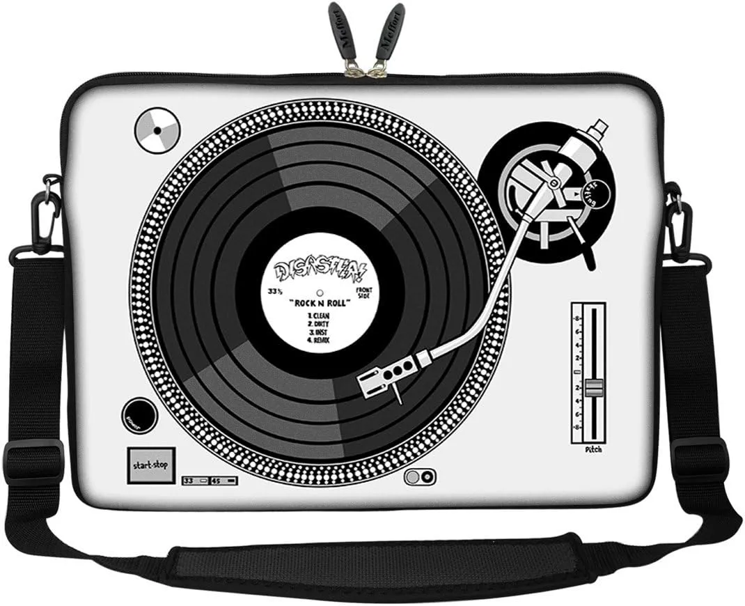 Meffort Inc 15 15.6 inch Neoprene Laptop Sleeve Bag Carrying Case with Hidden Handle and Adjustable Shoulder Strap - Record Player