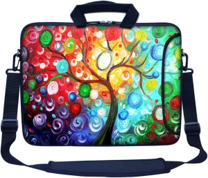Meffort Inc 15.6 Inch Neoprene Laptop Bag – Water Resistant, Reinforced Zipper, Adjustable Shoulder Strap, Extra Side Pocket, Fits 15 to 15.6 Inch Laptops - Colorful Tree