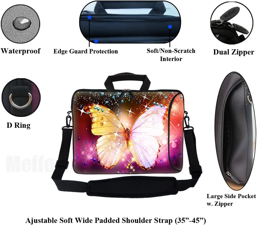 Meffort Inc 15.6 Inch Neoprene Laptop Bag - Water Resistant, Reinforced Zipper, Extra Pocket, Fits 15" to 15.6" Laptops