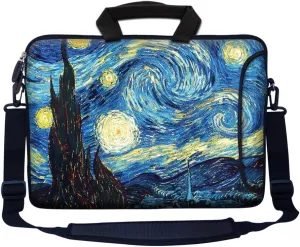 Meffort Inc® 17 17.3 inch Neoprene Laptop Bag Sleeve with Extra Side Pocket, Soft Carrying Handle & Removable Shoulder Strap for 16" to 17.3" Size Notebook Computer - The Starring Night