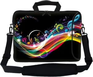 Meffort Inc 17 Inch Neoprene Laptop Bag with Extra Side Pocket, Soft Carrying Handle & Removable Shoulder Strap Fit 16" to 17.3" Size - Rainbow Music Note