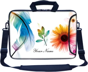 Meffort Inc Custom/Personalized Laptop Bag with Side Pocket & Shoulder Strap for Notebook Ultrabook Chromebook, Customized Your Name (13.3 Inch, White Flower Leaves)