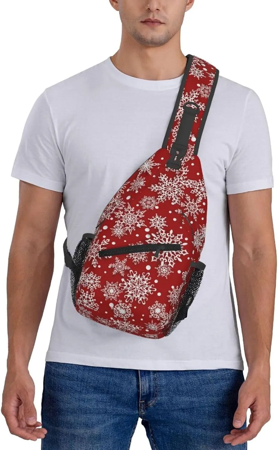 Merry Christmas Sling Backpack,Christmas Snowflake Crossbody Shoulder Backpack Adjustable Sling Bag for Men Women