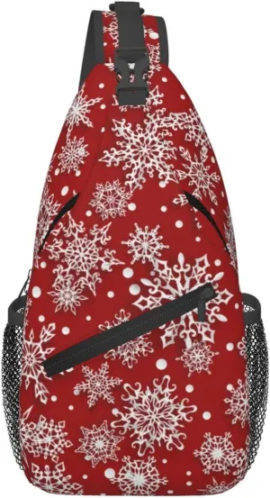 Merry Christmas Sling Backpack,Christmas Snowflake Crossbody Shoulder Backpack Adjustable Sling Bag for Men Women