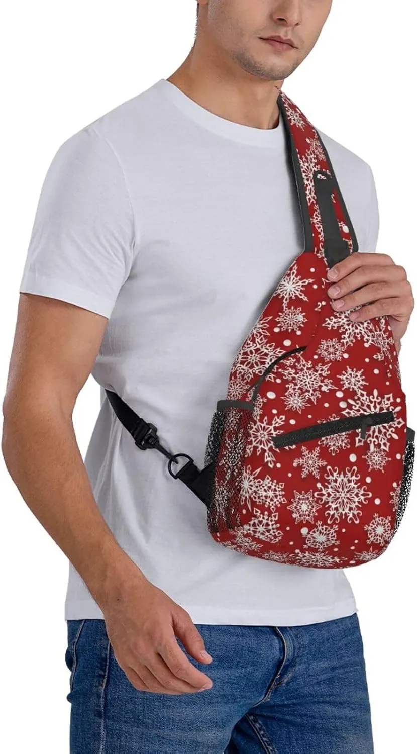 Merry Christmas Sling Backpack,Christmas Snowflake Crossbody Shoulder Backpack Adjustable Sling Bag for Men Women