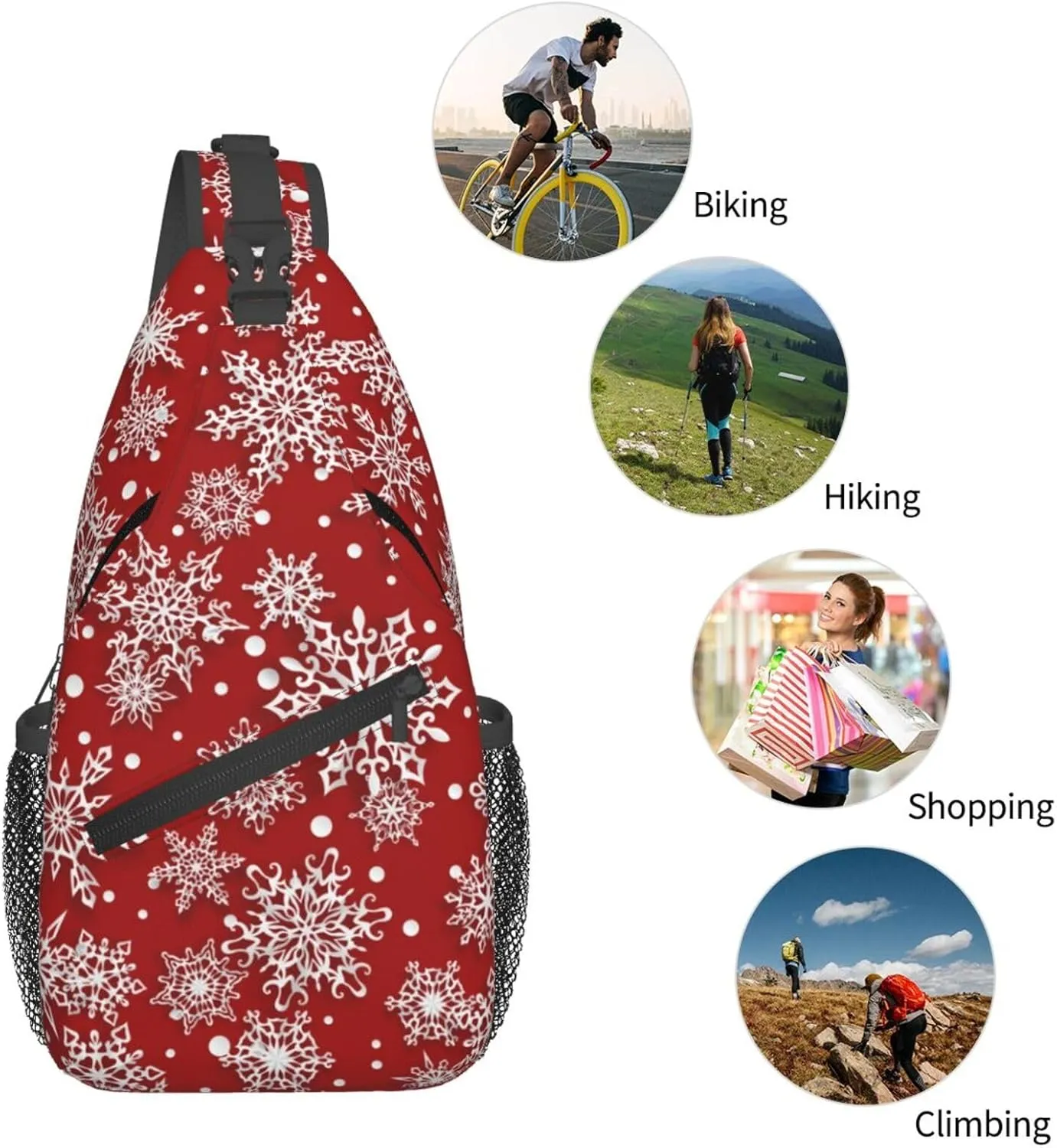 Merry Christmas Sling Backpack,Christmas Snowflake Crossbody Shoulder Backpack Adjustable Sling Bag for Men Women