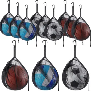 Mesh Ball Bags Basketball Volleyball Football Single Storage Bag with Zipper Pocket Drawstring Sling Back Bag D Rings for Carrying Ball