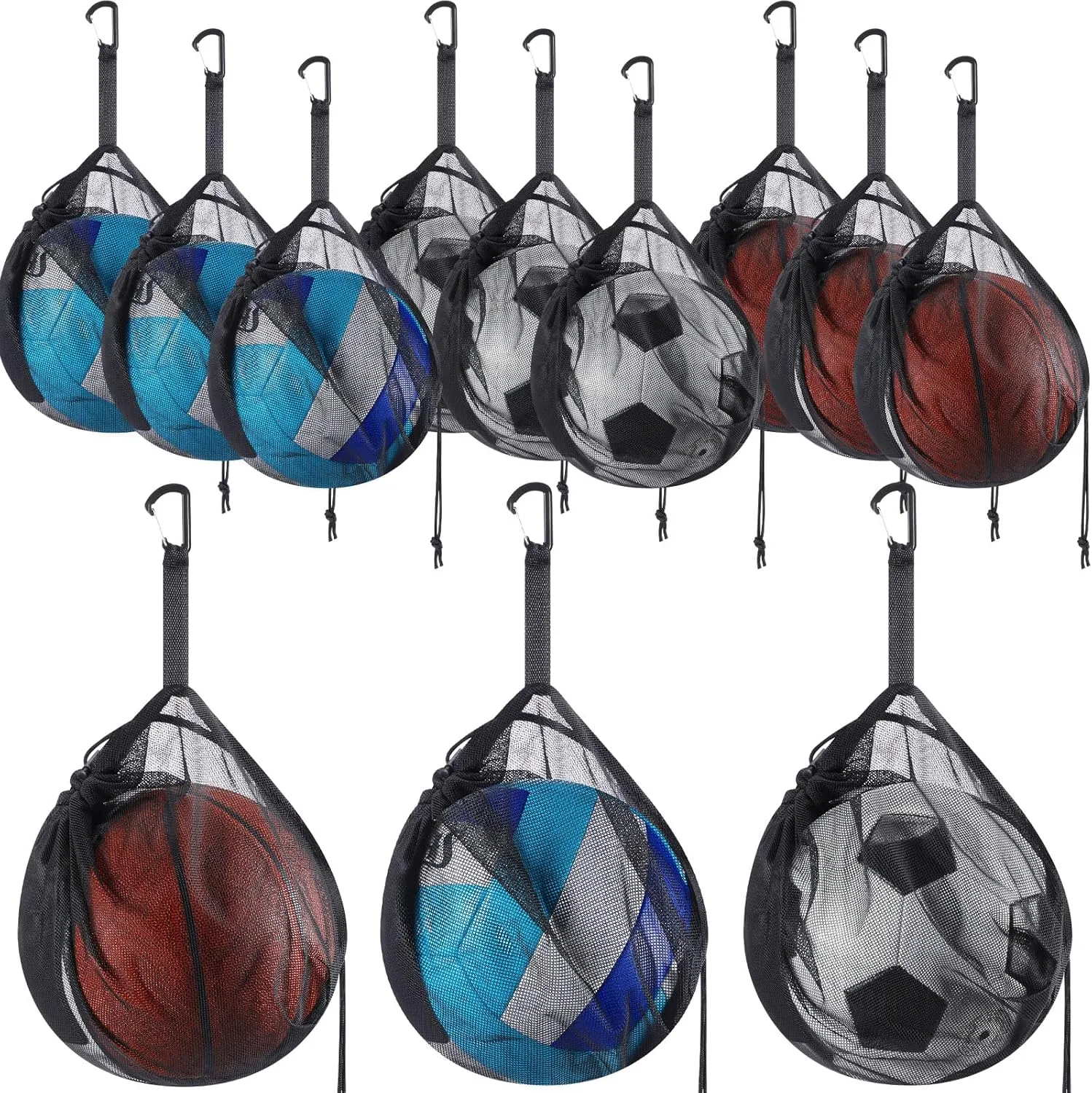 Mesh Ball Bags Basketball Volleyball Football Single Storage Bag with Zipper Pocket Drawstring Sling Back Bag D Rings for Carrying Ball