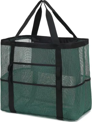 Mesh Beach Bag, Large Beach Tote with Zipper Pocket for Family Pool Bag for Toys & Vacation Essentials