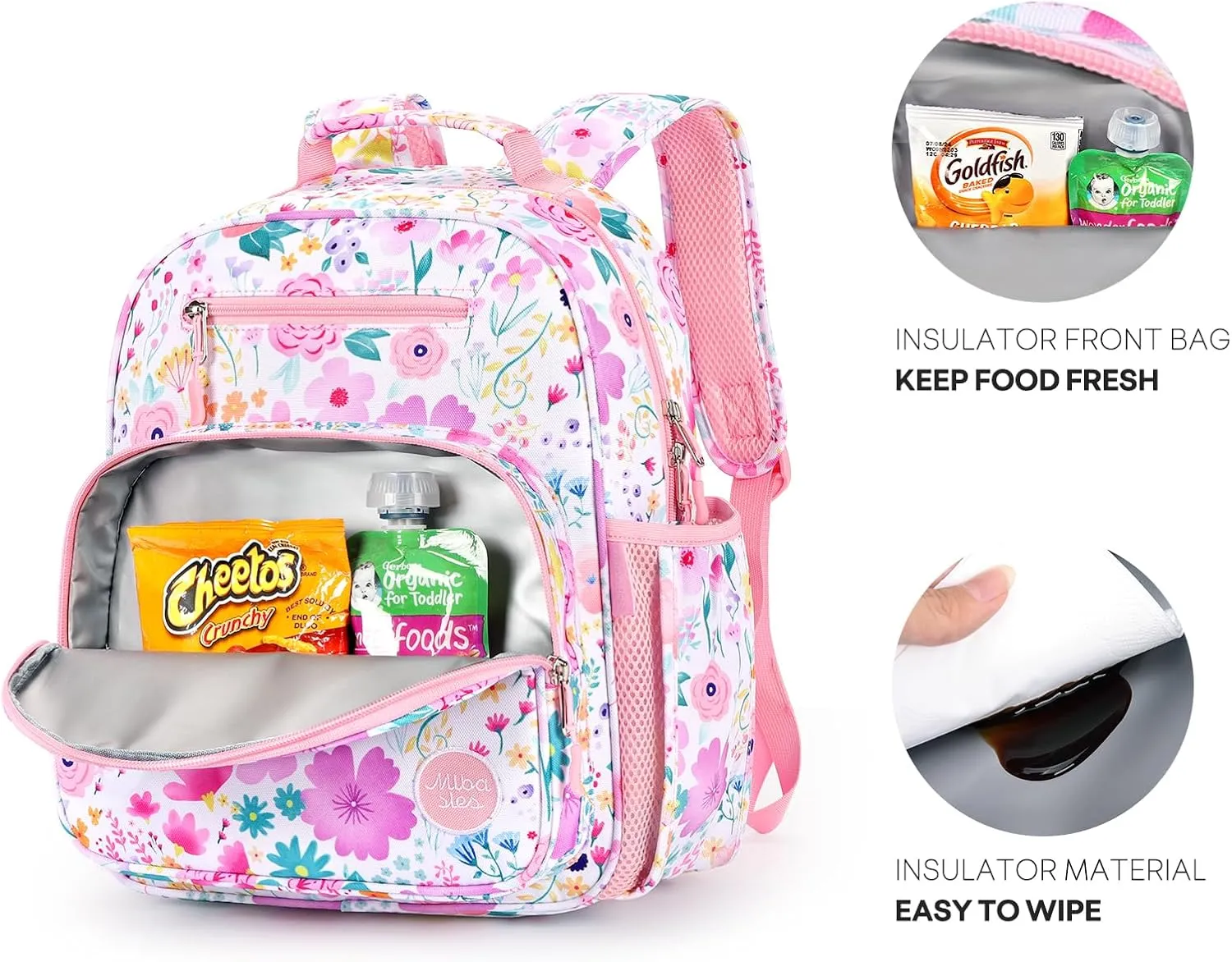 mibasies Kids Backpack for Girls: Girls Backpack 5-8 - Kindergarten Elementary School Bookbag for Girl - Flower Pink