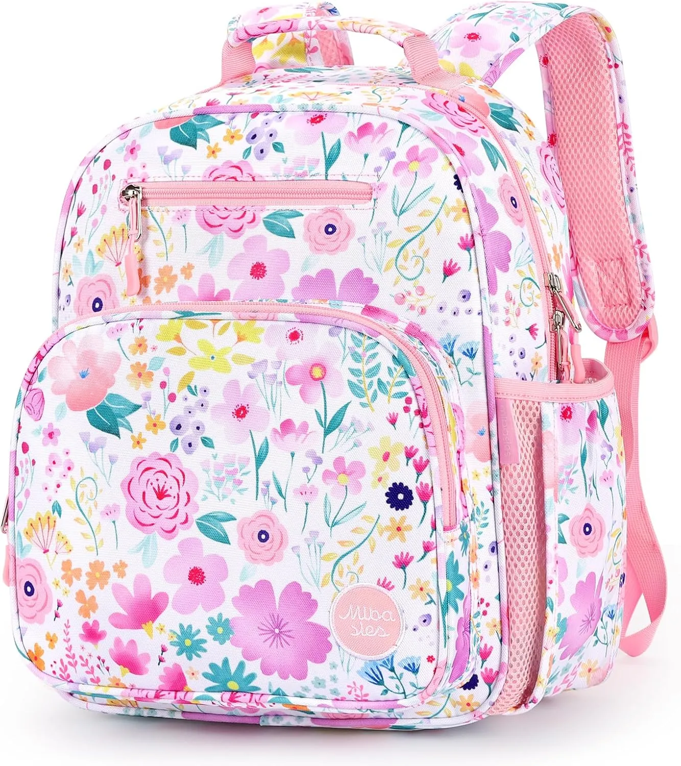 mibasies Kids Backpack for Girls: Girls Backpack 5-8 - Kindergarten Elementary School Bookbag for Girl - Flower Pink