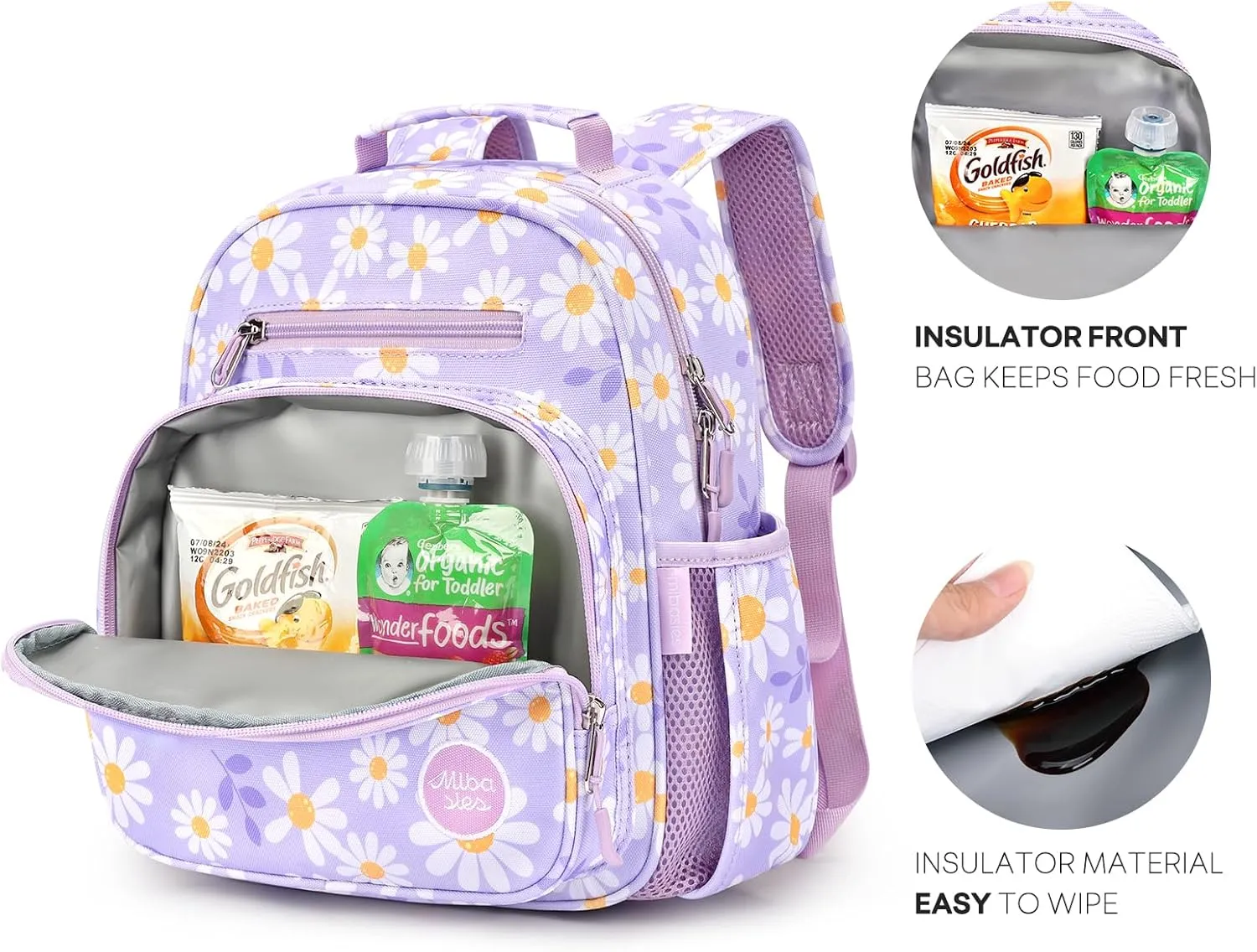 mibasies Toddler Backpack for Girls 2-4: Preschool Kindergarten Backpack - Cute Kids Backpacks for Girls - Daisy Purple
