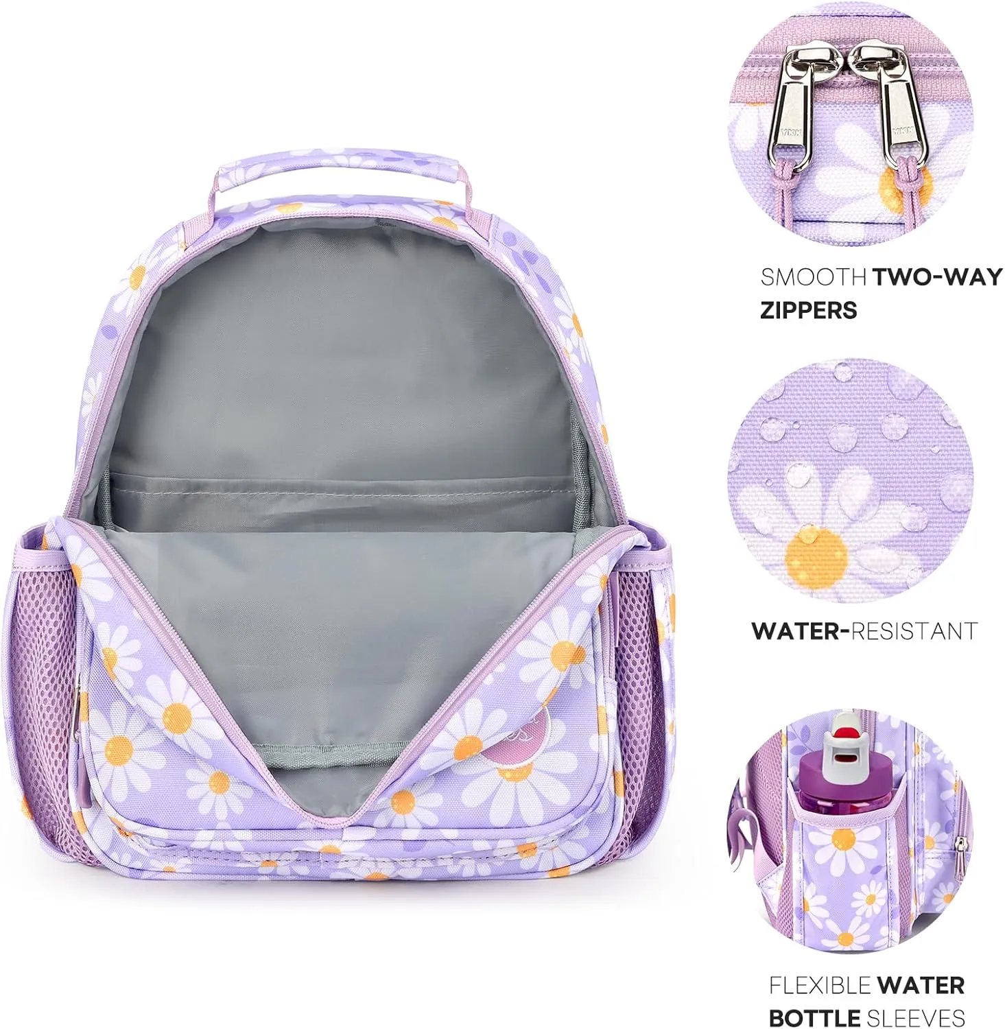 mibasies Toddler Backpack for Girls 2-4: Preschool Kindergarten Backpack - Cute Kids Backpacks for Girls - Daisy Purple
