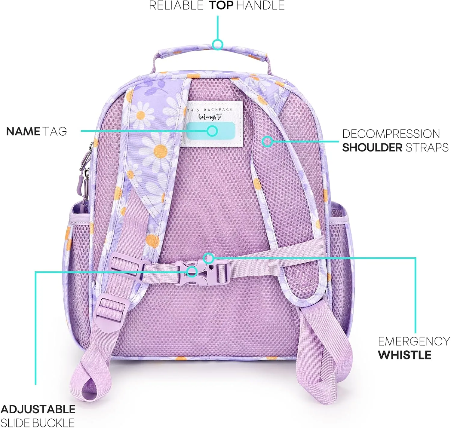mibasies Toddler Backpack for Girls 2-4: Preschool Kindergarten Backpack - Cute Kids Backpacks for Girls - Daisy Purple