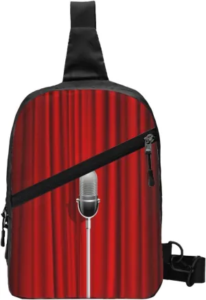 Microphone Red Curtain Stage Sling Bag for Men Women, Small Crossbody Sling Backpack Shoulder Chest Bag, Anti Theft Travel Hiking Sports