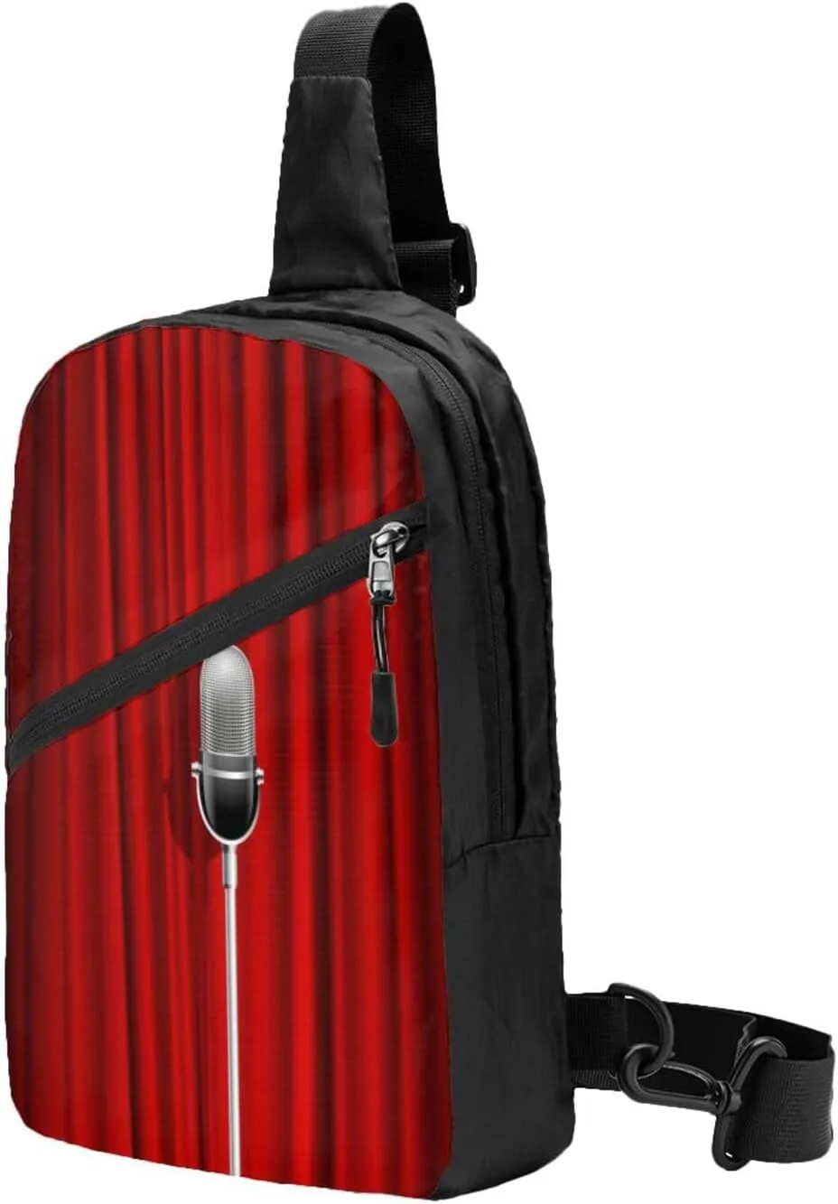 Microphone Red Curtain Stage Sling Bag for Men Women, Small Crossbody Sling Backpack Shoulder Chest Bag, Anti Theft Travel Hiking Sports