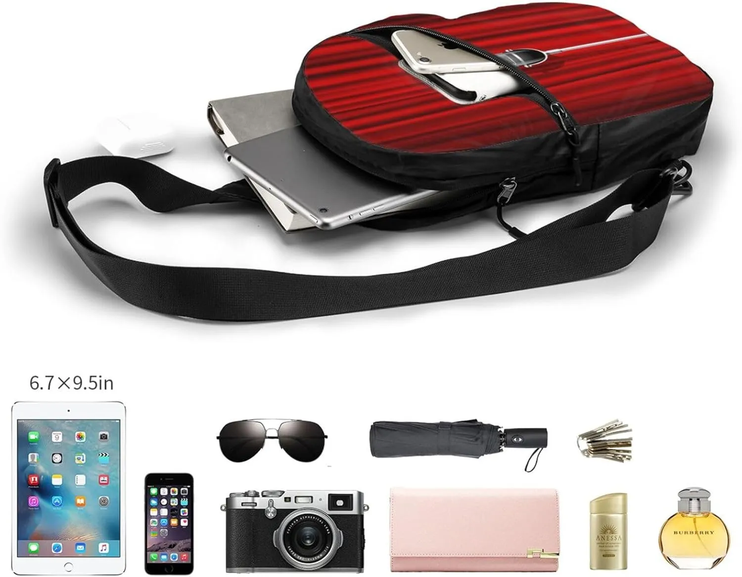 Microphone Red Curtain Stage Sling Bag for Men Women, Small Crossbody Sling Backpack Shoulder Chest Bag, Anti Theft Travel Hiking Sports