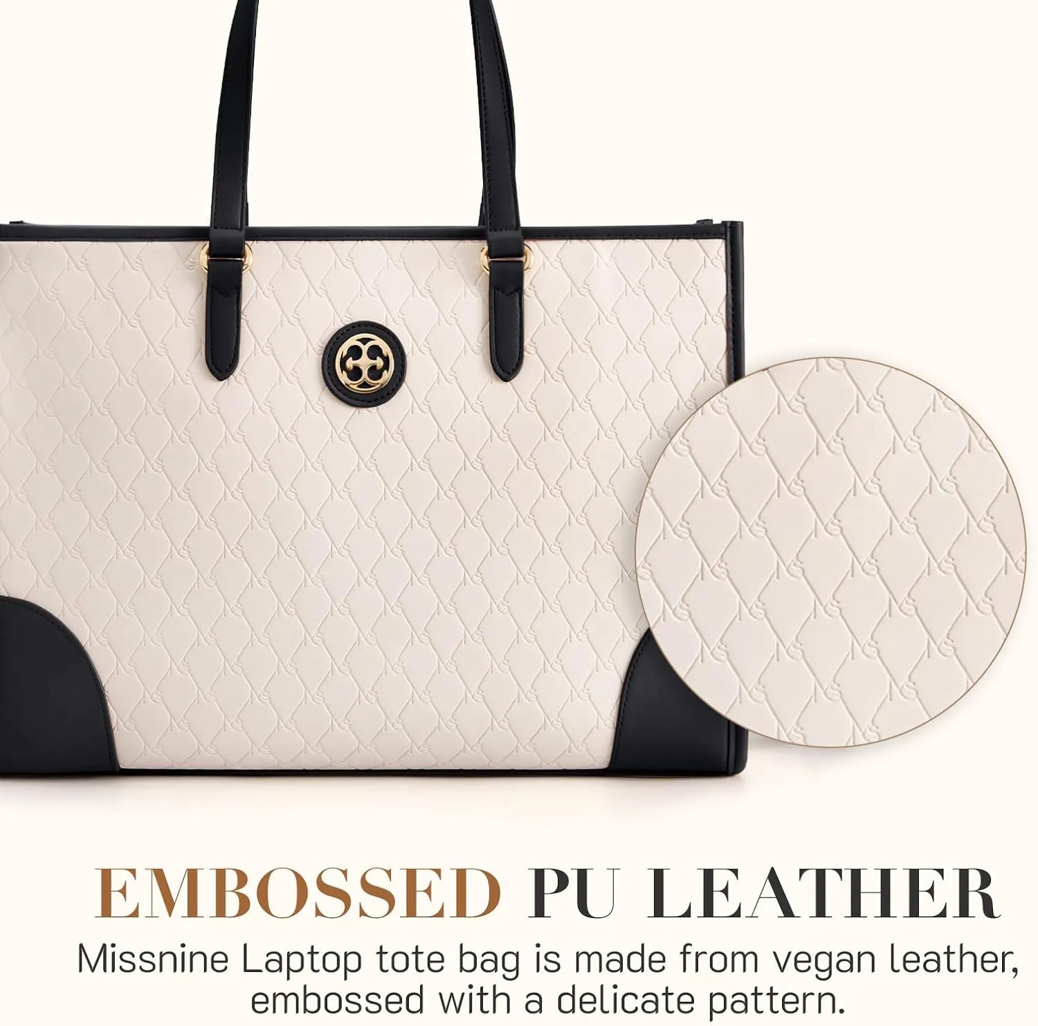 Missnine Laptop Tote Bag for Women 15.6 inch Embossed PU Leather Work Bag Profession Briefcase Designer Computer Bag