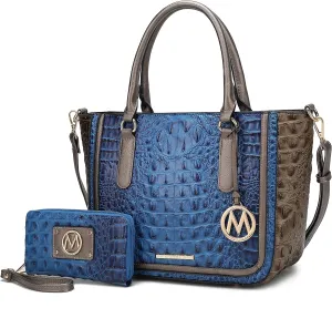 MKF Collection Satchel Bag for Women’s Crocodile Embossed Vegan leather Crossbody Tote Handbag Top-Handle Purse by Mia K