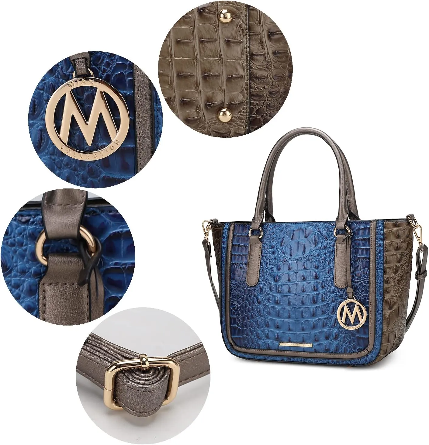 MKF Collection Satchel Bag for Women’s Crocodile Embossed Vegan leather Crossbody Tote Handbag Top-Handle Purse by Mia K