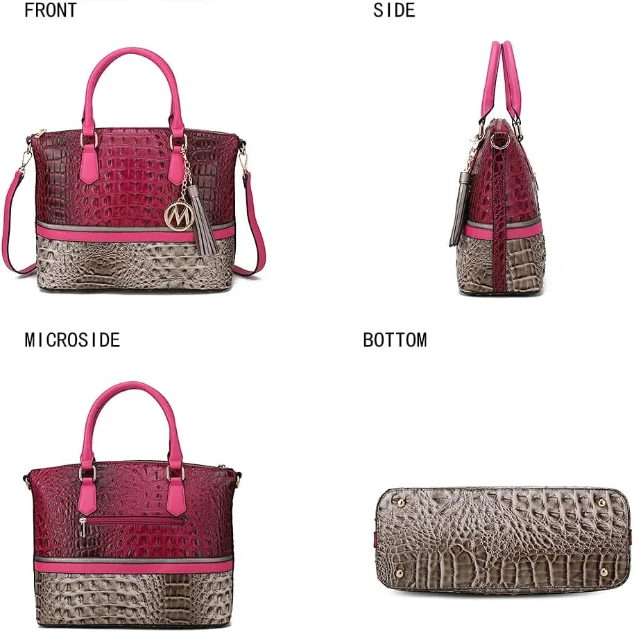 MKF Collection Tote Bag for Women & Wristlet Wallet Purse Set, Crocodile-Embossed Vegan Leather Top-Handle Handbag by Mia k