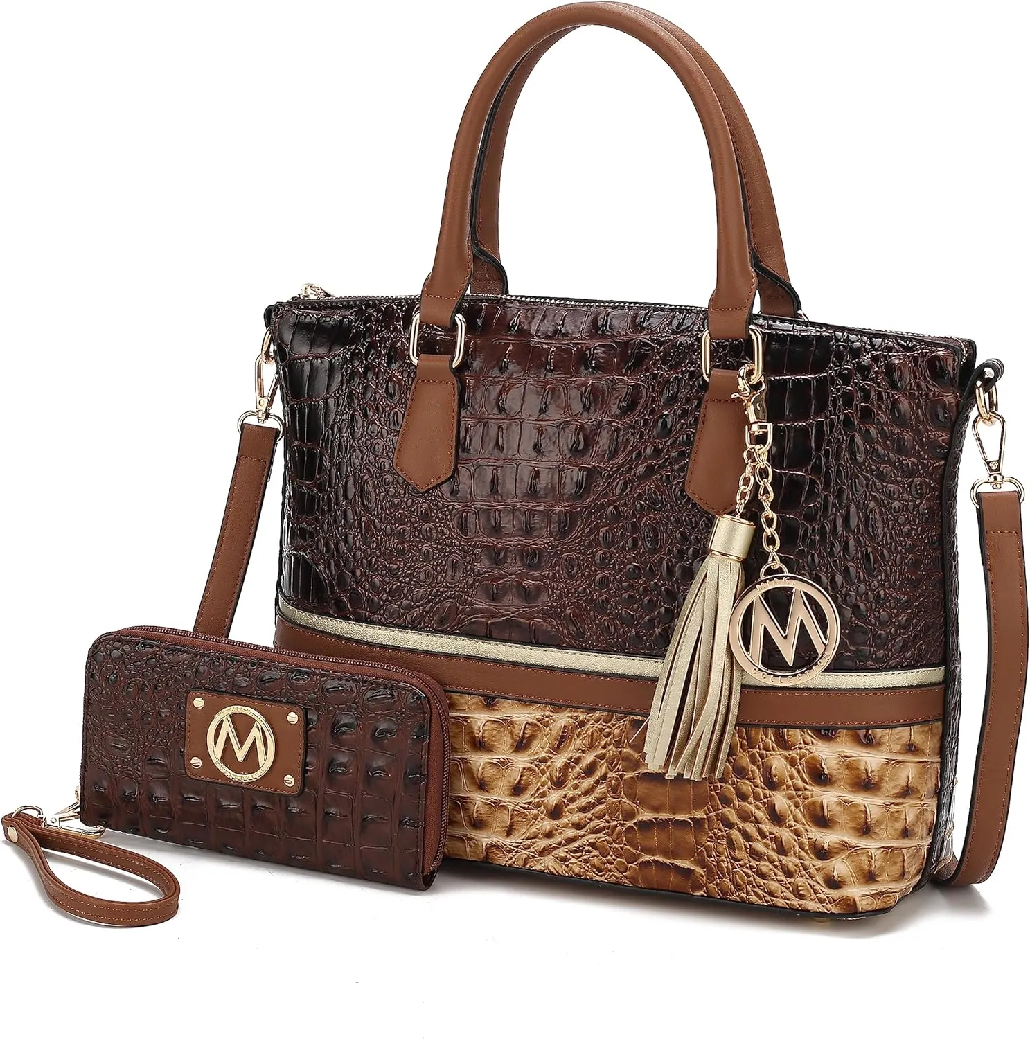 MKF Collection Tote Bag for Women & Wristlet Wallet Purse Set, Crocodile-Embossed Vegan Leather Top-Handle Handbag by Mia k