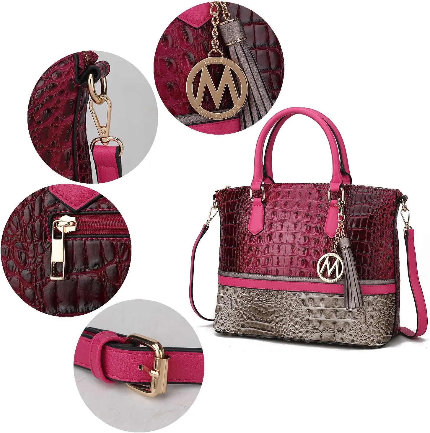 MKF Collection Tote Bag for Women & Wristlet Wallet Purse Set, Crocodile-Embossed Vegan Leather Top-Handle Handbag by Mia k