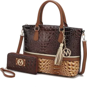 MKF Collection Tote Bag for Women & Wristlet Wallet Purse Set, Crocodile-Embossed Vegan Leather Top-Handle Handbag by Mia k