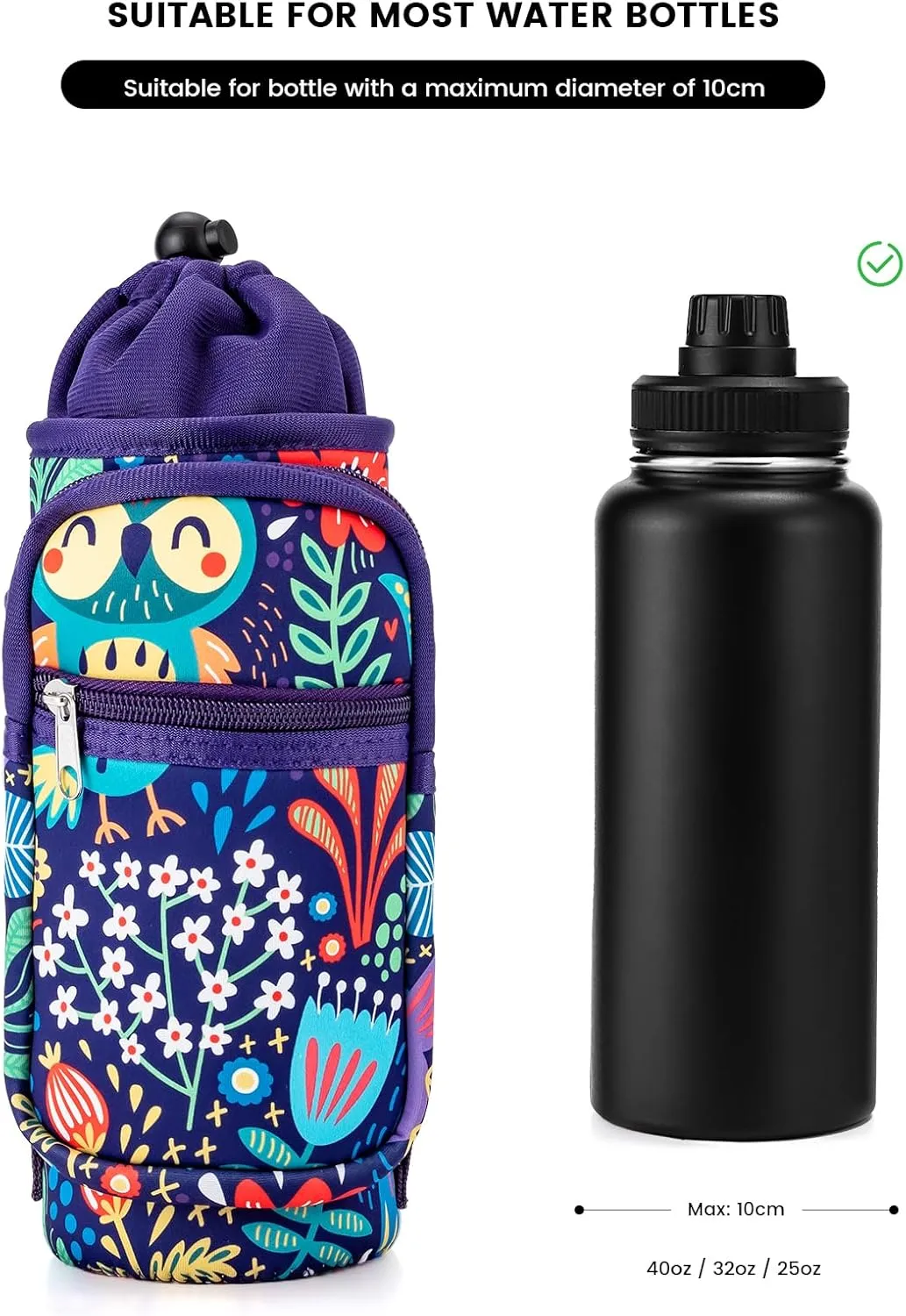 molshine Water Bottle Carrier Bag Holder with Phone Pocket Adjustable Strap for 25 32 40oz, Insulated Neoprene Cover Sleeve Sling Crossbody Bag for Walking Camping Hiking Travelling