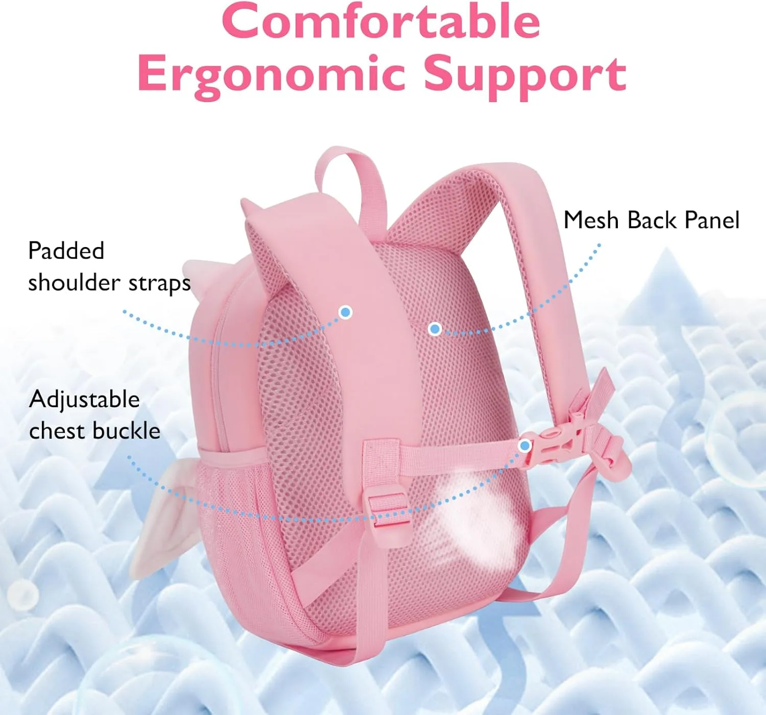 mommore Toddler Backpack for Girls 2-4 Neoprene Unicorn Backpack with Kids Leash, 3D Cartoon Preschool Kindergarten Bookbag for Pre-k, Pink
