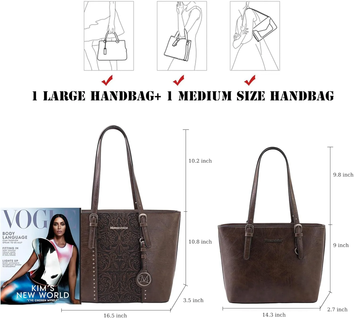 Montana West Tote Bag for Women Large Purse and Handbags Set Embossed Collection Purse 2Pcs Set