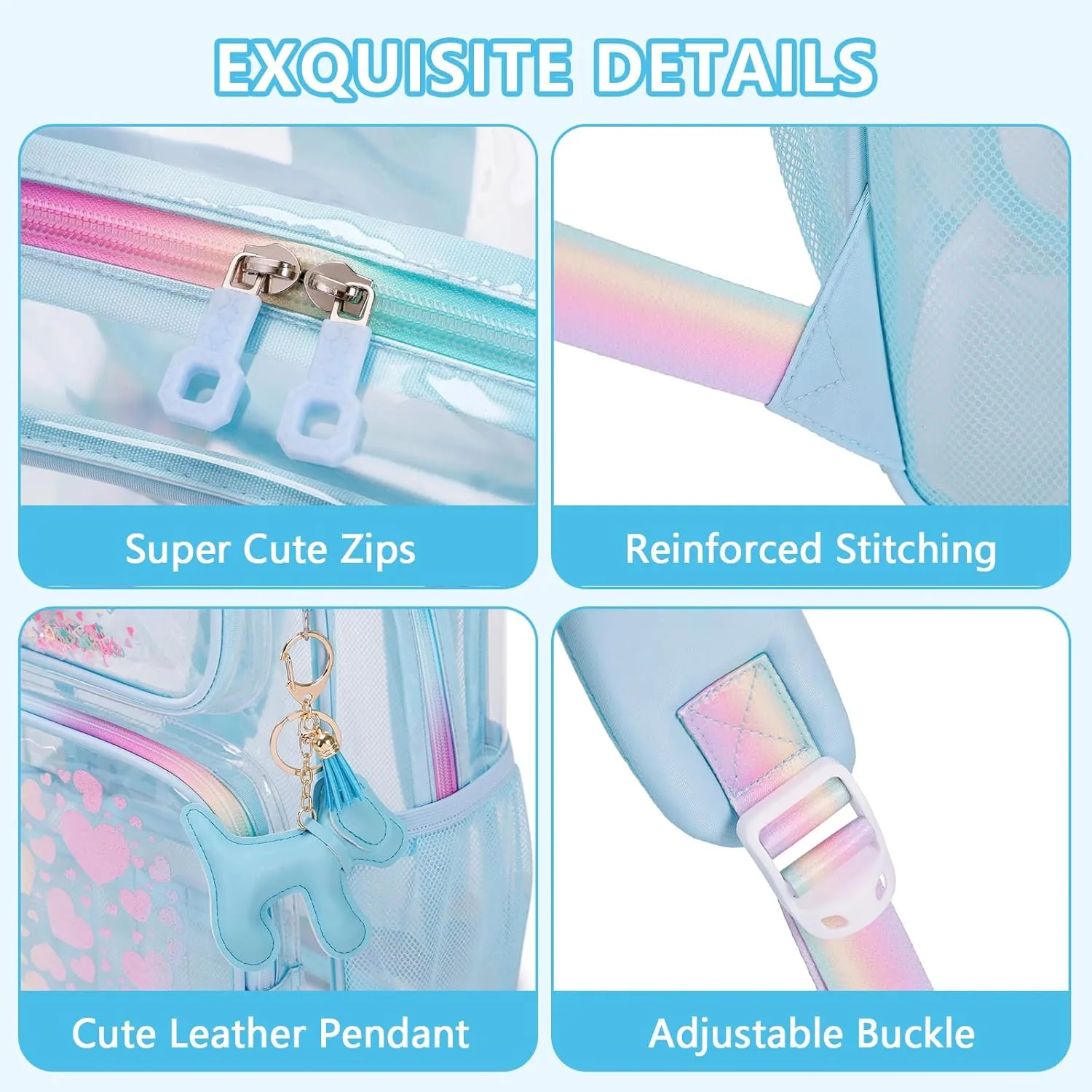 MOONBABY Clear Backpack for School Girls, Heavy Duty TPU Transparent Backpack Stadium Events Approved, Clear Bookbag