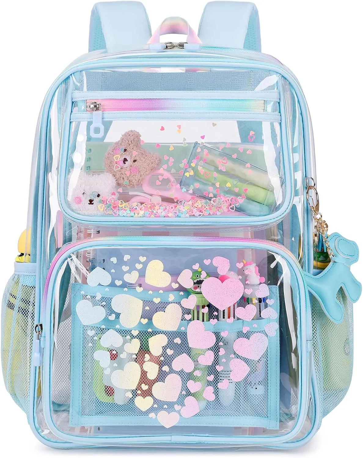 MOONBABY Clear Backpack for School Girls, Heavy Duty TPU Transparent Backpack Stadium Events Approved, Clear Bookbag