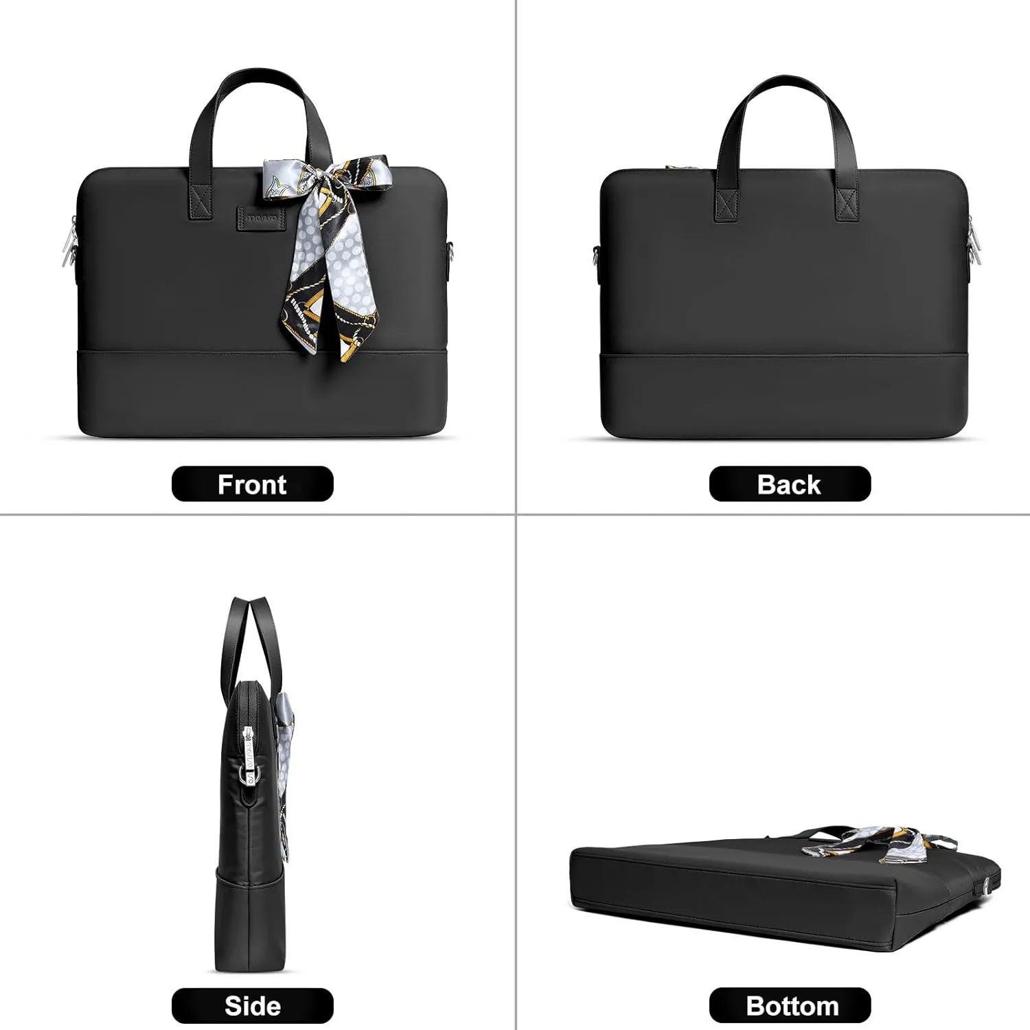 MOSISO Laptop Bag for Women, 15.6 inch Computer Bag Compatible with MacBook Pro 16 inch, HP, Dell, Lenovo, Asus, Razer Notebook, Laptop Shoulder Briefcase with Strap and Silk Scarf, Black