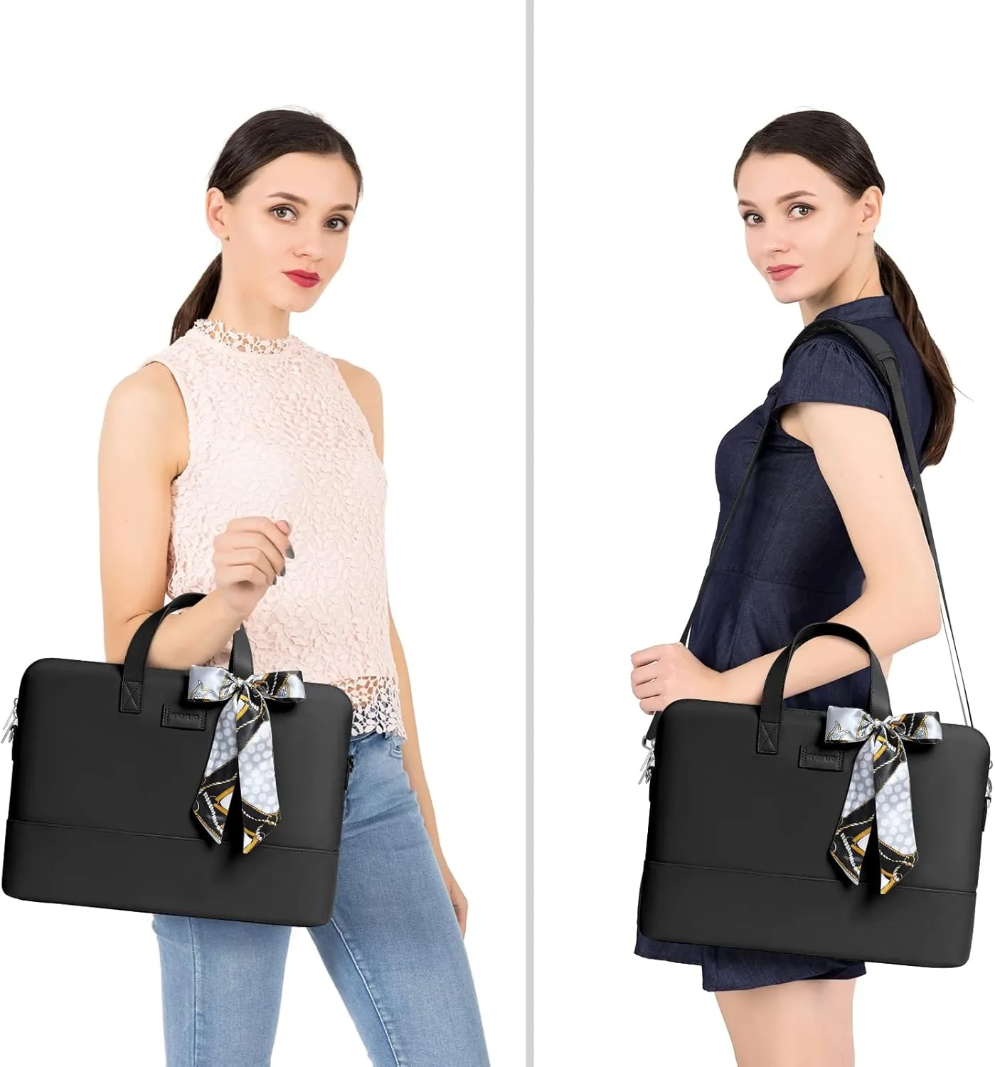 MOSISO Laptop Bag for Women, 15.6 inch Computer Bag Compatible with MacBook Pro 16 inch, HP, Dell, Lenovo, Asus, Razer Notebook, Laptop Shoulder Briefcase with Strap and Silk Scarf, Black