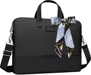 MOSISO Laptop Bag for Women, 15.6 inch Computer Bag Compatible with MacBook Pro 16 inch, HP, Dell, Lenovo, Asus, Razer Notebook, Laptop Shoulder Briefcase with Strap and Silk Scarf, Black