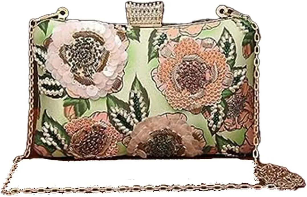 Multicolored Hand Embroidered Silk Vibrant Clutch/Shoulder Bag/Handbag for Women