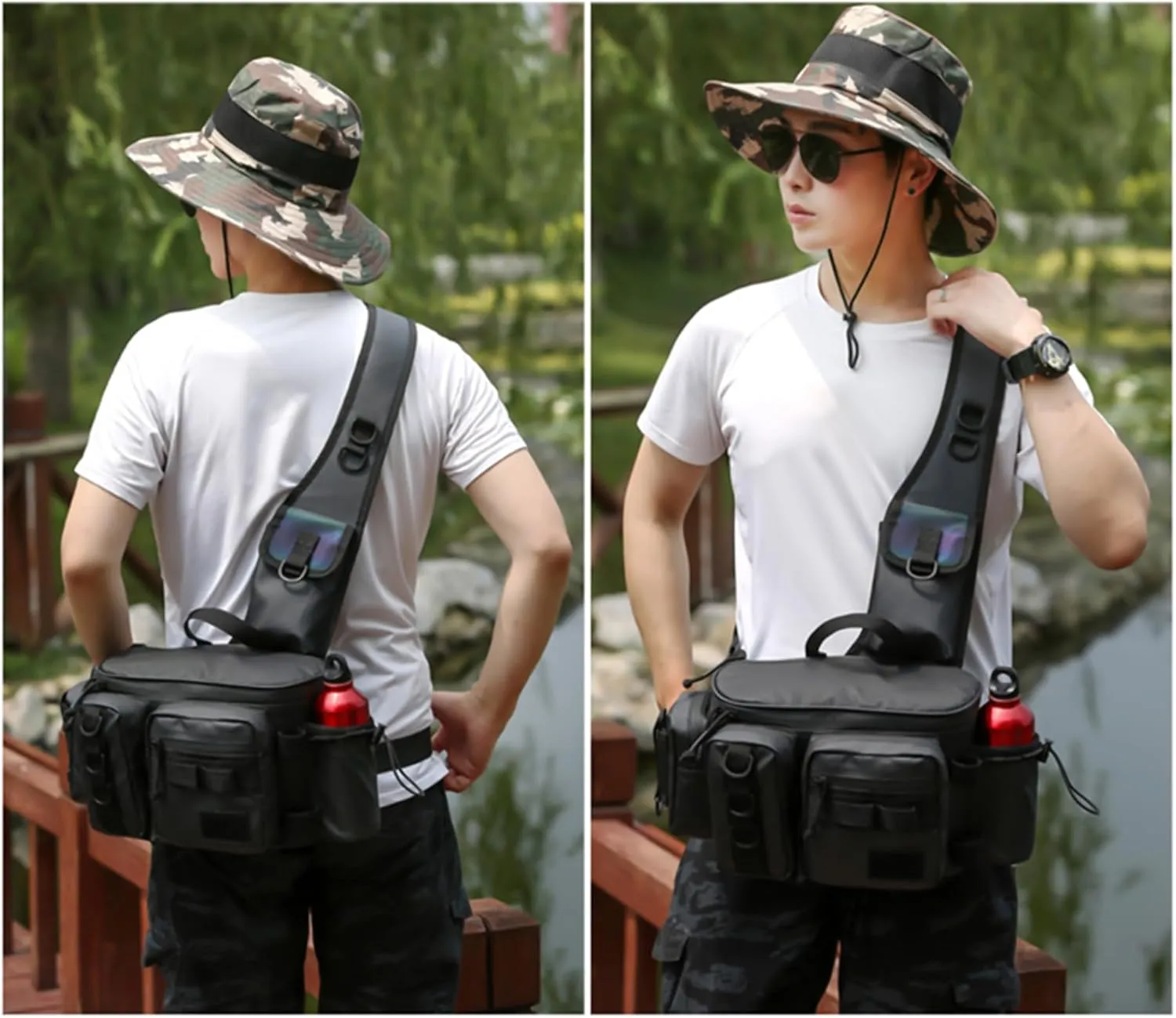 Multifunctional Fishing Tackle Bag Multi-Pocket Fishing Tackle Storage Backpacks Water-Resistant Fishing Crossbody Bag