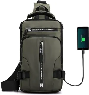 Multipurpose Waterproof Crossbody Bag,Fashion Chest Bag with USB Charging Port,Walking Backpack with Adjustable Strap