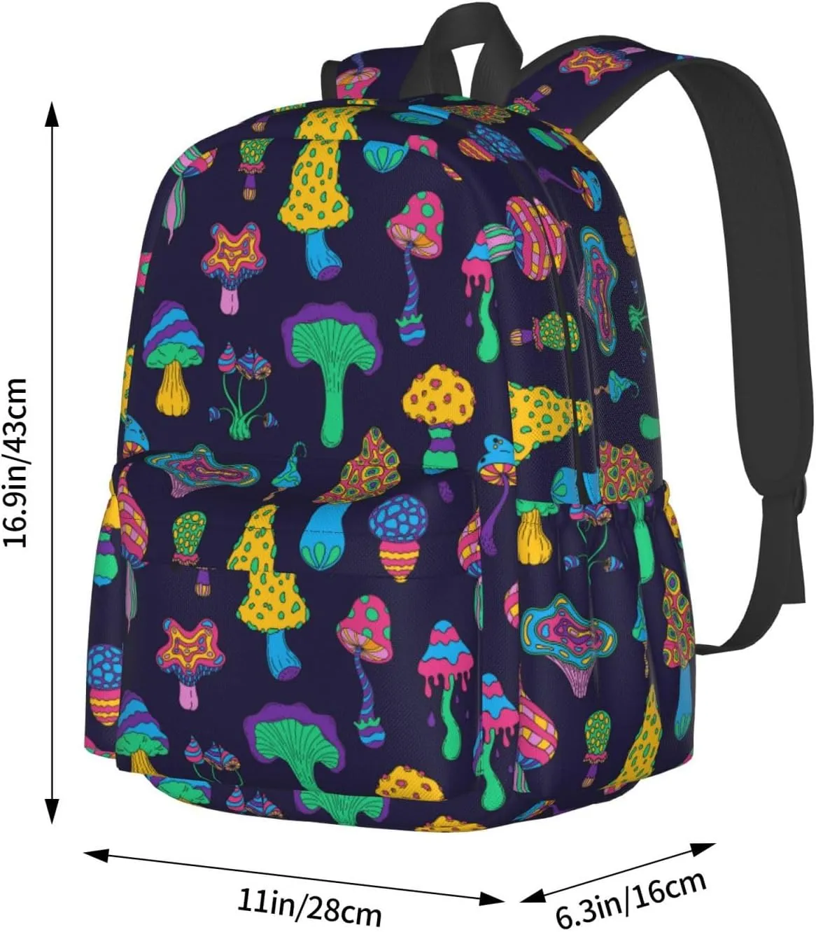 Mushroom Trip Colorful Amanita Laptop Backpack Shoulder Bag Laptop Pack Travel Backpacks Commuter Back Pack Casual Daypack Bags With Side Pockets