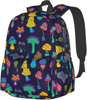 Mushroom Trip Colorful Amanita Laptop Backpack Shoulder Bag Laptop Pack Travel Backpacks Commuter Back Pack Casual Daypack Bags With Side Pockets