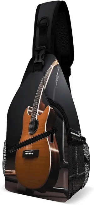 Musical Instrument Guitar Crossbody Bags Mini Sling Bag Fanny Chest Bag Travel Daypack Sling Backpack for Men Women