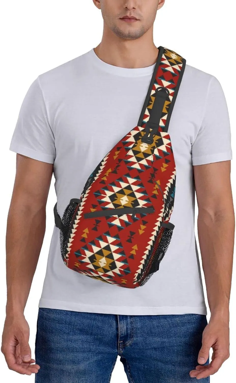 Native Southwest American Indian Aztec Navajo Sling Bag Crossbody Backpack,Tribal Seamless Colorful Geometric Pattern Ethnic Chest Bag Adjustable Shoulder Backpack Travel Hiking Daypack