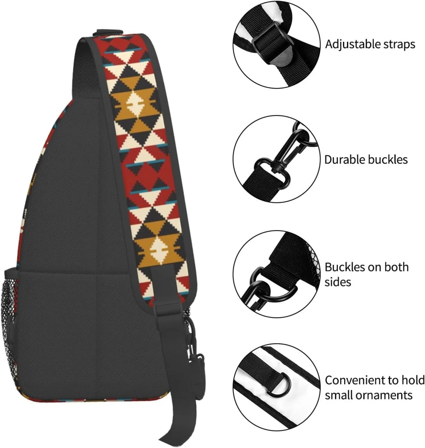 Native Southwest American Indian Aztec Navajo Sling Bag Crossbody Backpack,Tribal Seamless Colorful Geometric Pattern Ethnic Chest Bag Adjustable Shoulder Backpack Travel Hiking Daypack